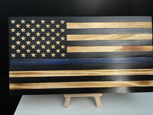 Wooden Desktop Blue Line Flag