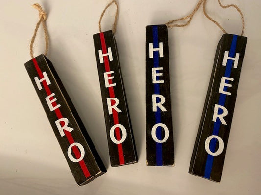 Wood Block Hero Ornaments - Police/Firefighter