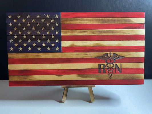 Wooden Desktop US "RN" Flag