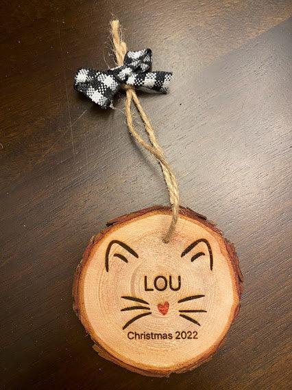 Personalized Cat Name Wood Slice Ornament